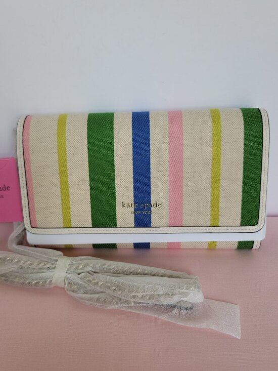 KATE SPADE Handbags - KATE SPADE Bradley Striped Canvas & Leather Large Wallet on Chain Crossbody ⭐